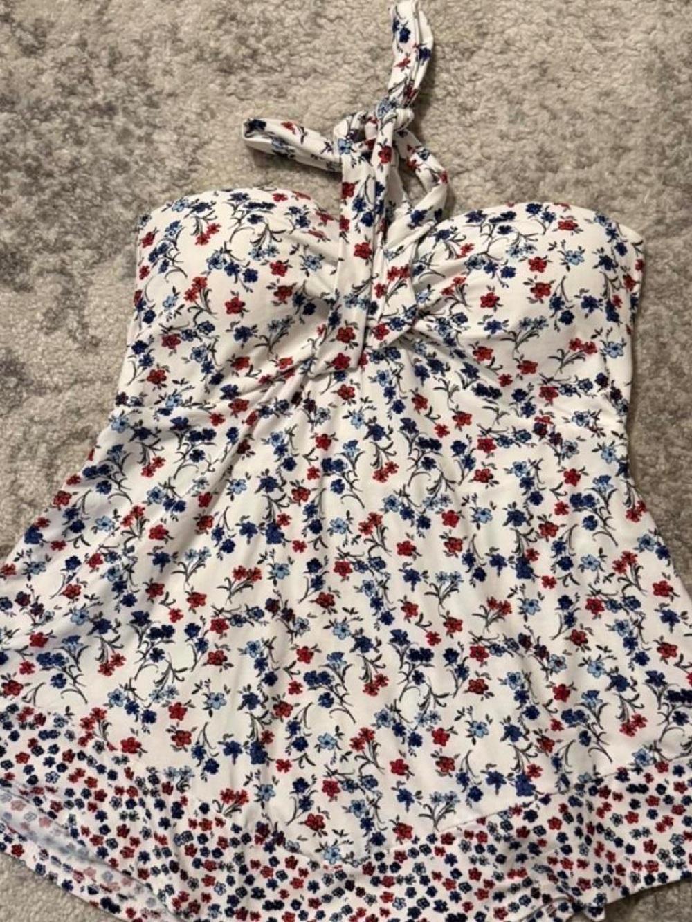 No Boundaries White Halter Camisole with Red & Blue Floral Print